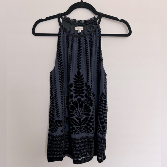 💕 Max Studio Crushed Velvet Halter Top - Navy Blue/Black Size S - Picture 2 of 8